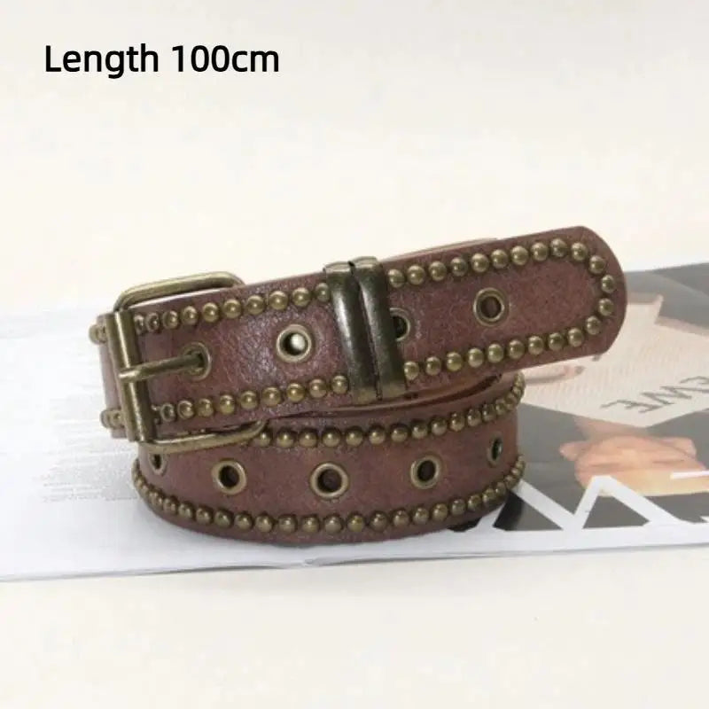 Vintage PU Leather Rivet Stud Belt – Women's Punk Style Women's Fashion Belt Qst A