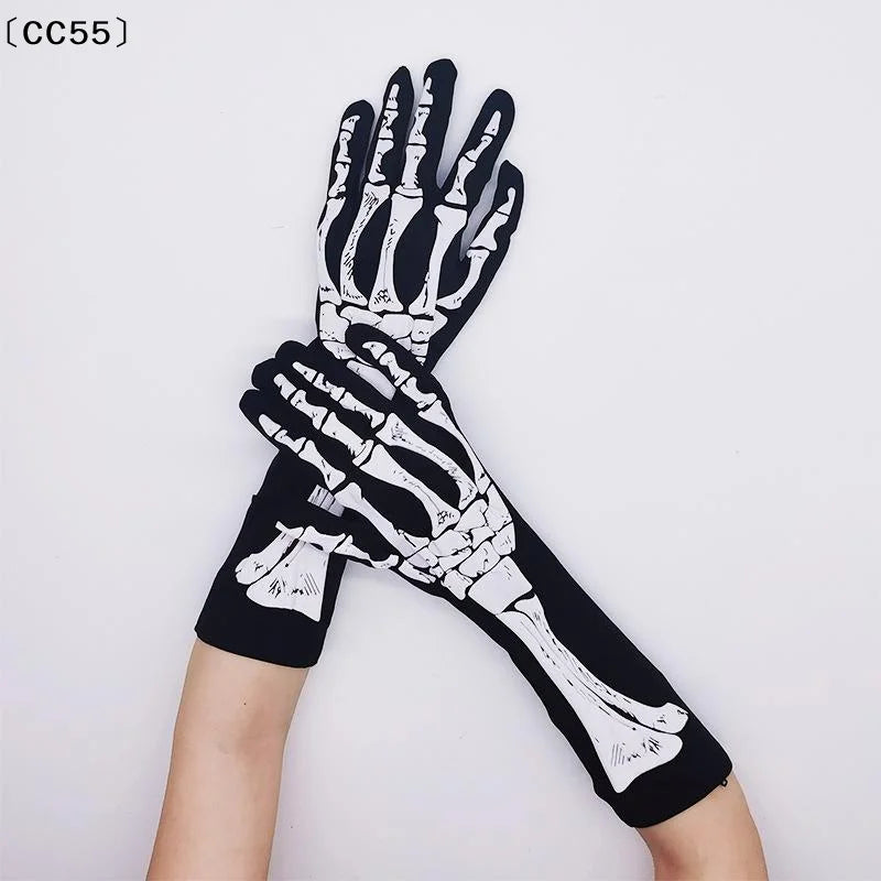 Halloween Skeleton Long Gloves – Costume Party Accessory Costume Gloves Qst