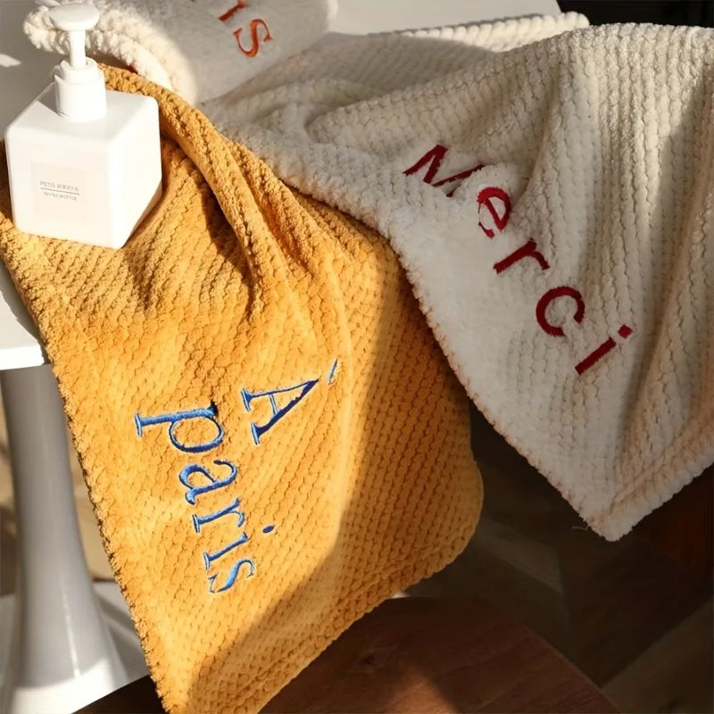 Minimalist Embroidered Letter Square Hand Towel – Soft & Absorbent Embroidered Hand Towel Qme