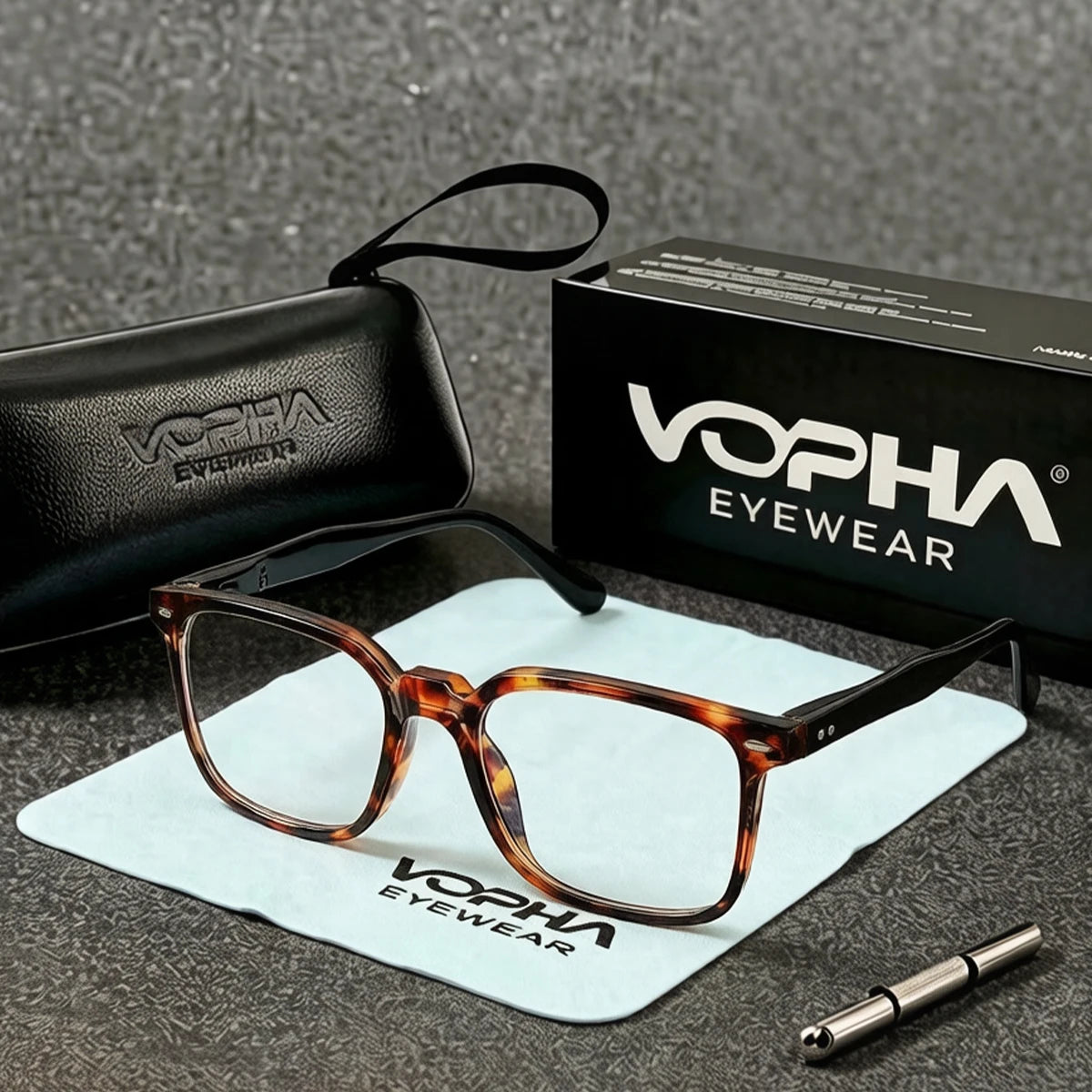VOPHA Square Reading Glasses Spring Hinge +1.0–+3.0 | L78 Reading Glasses Qst Tortioise +150
