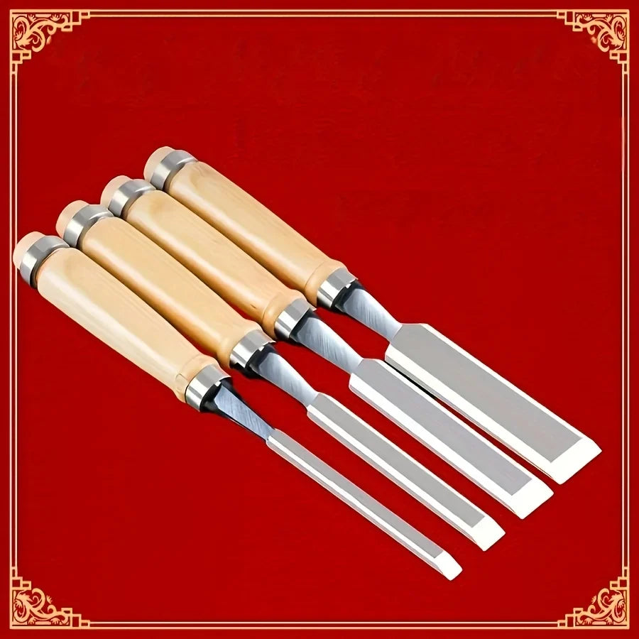 4-Piece Woodworking Chisel Set | Chrome Vanadium Steel Blades Woodworking Chisel Set Qme