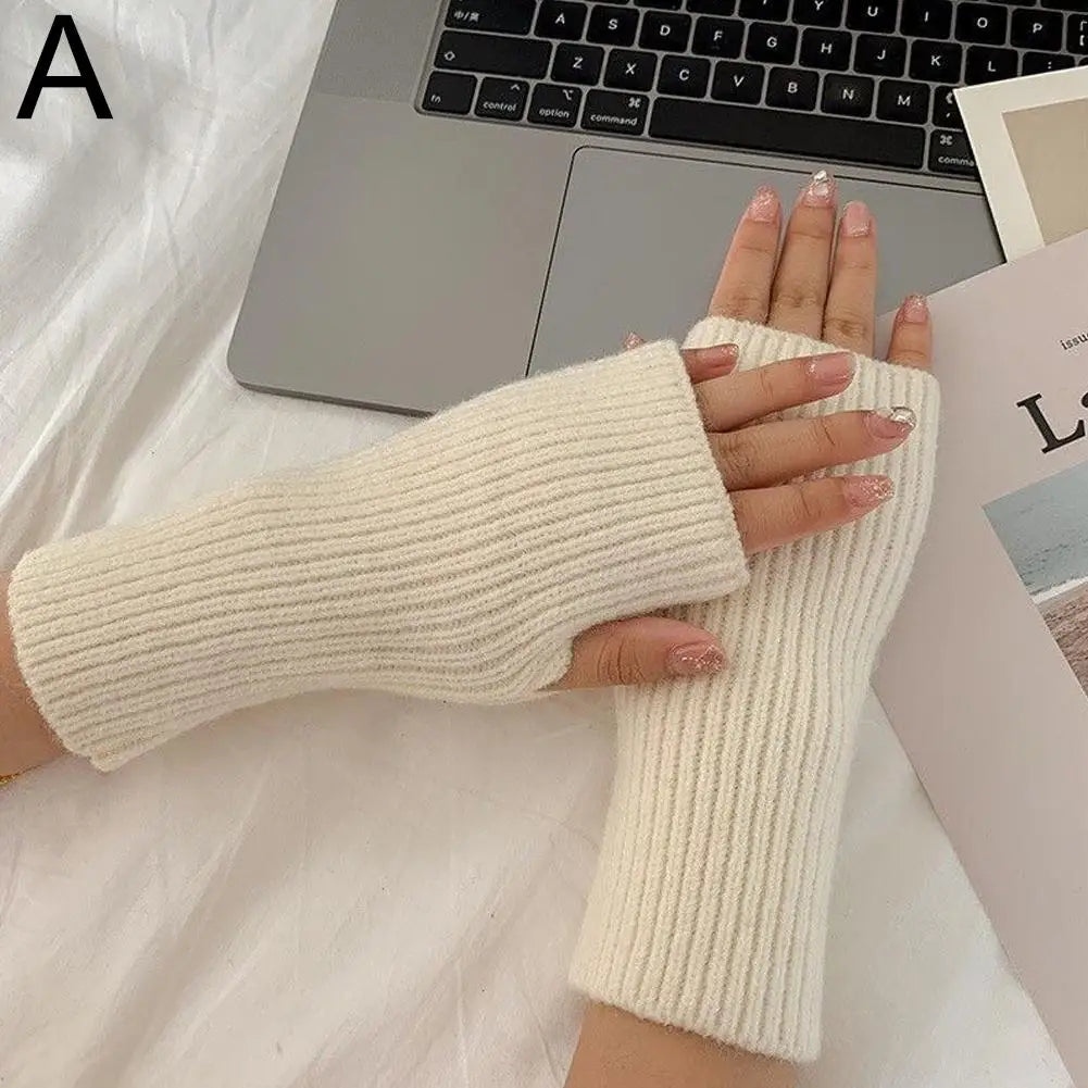 Women's Short Fingerless Knitted Gloves – Winter Arm Warmers Fingerless Knitted Gloves Qme A