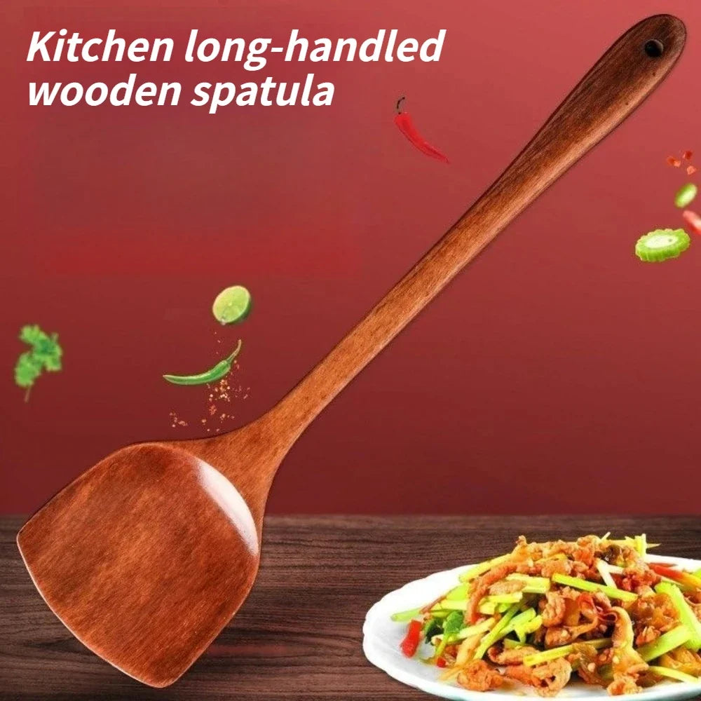 Wooden Spatula Set – Long Handle Non-Scratch Kitchen Tool Wooden Spatula Set Qme