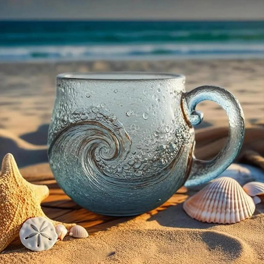 Clear Glass Coffee Mug Wave Design 300ml – Kids & Adults Glass Coffee Mug Qme