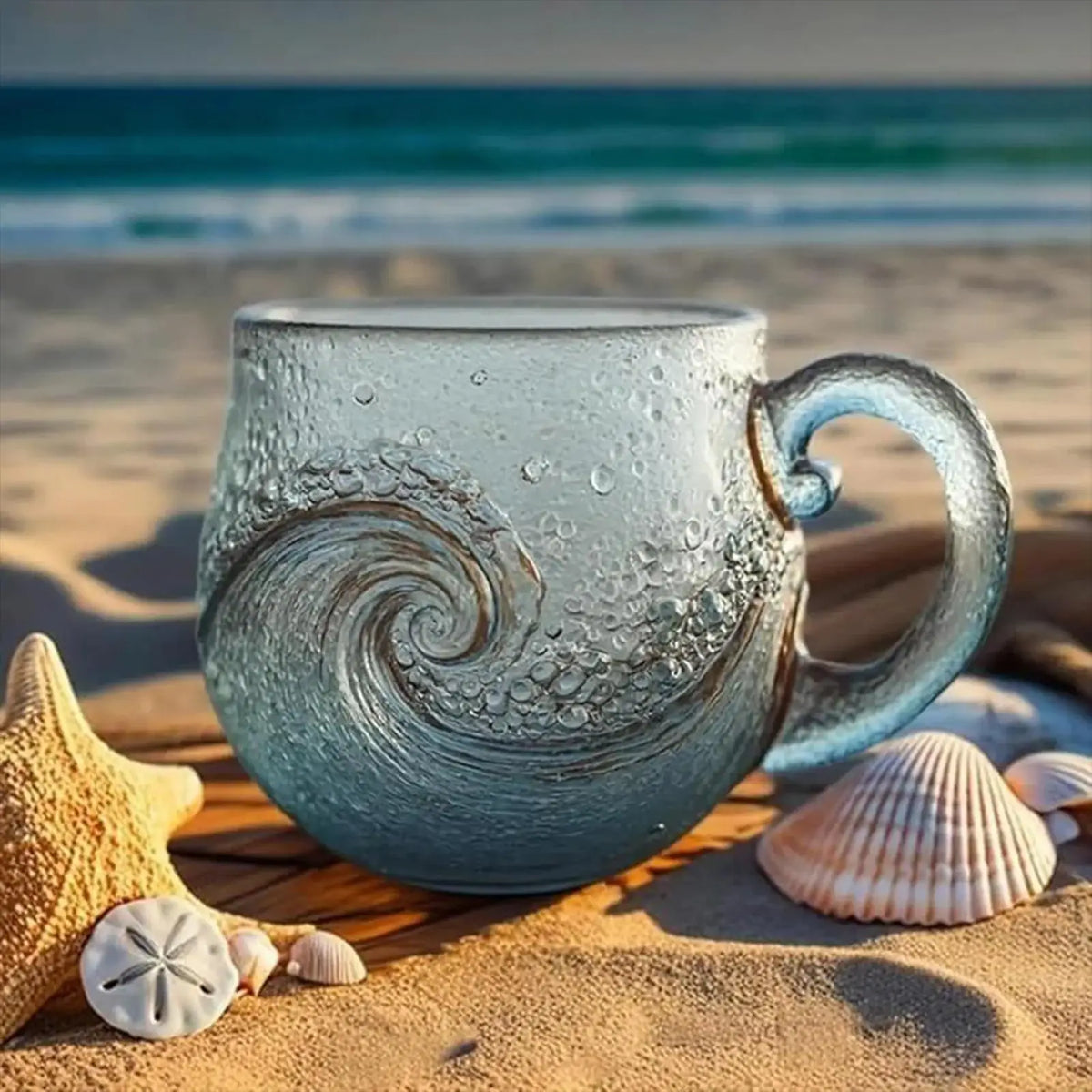 Clear Glass Coffee Mug Wave Design 300ml – Kids & Adults Glass Coffee Mug Qme