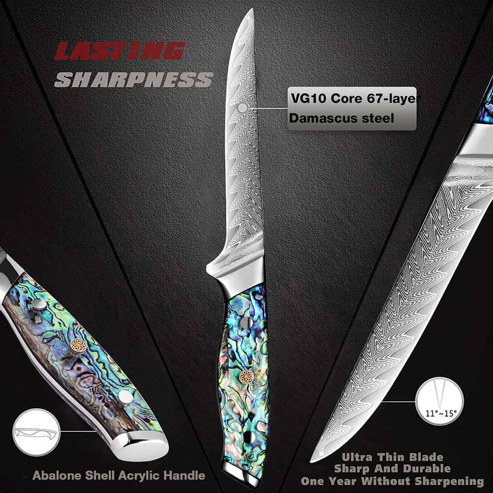XITUO Damascus Steel Boning Fillet Knife – Curved Flexible Blade Boning Fillet Knife Qst