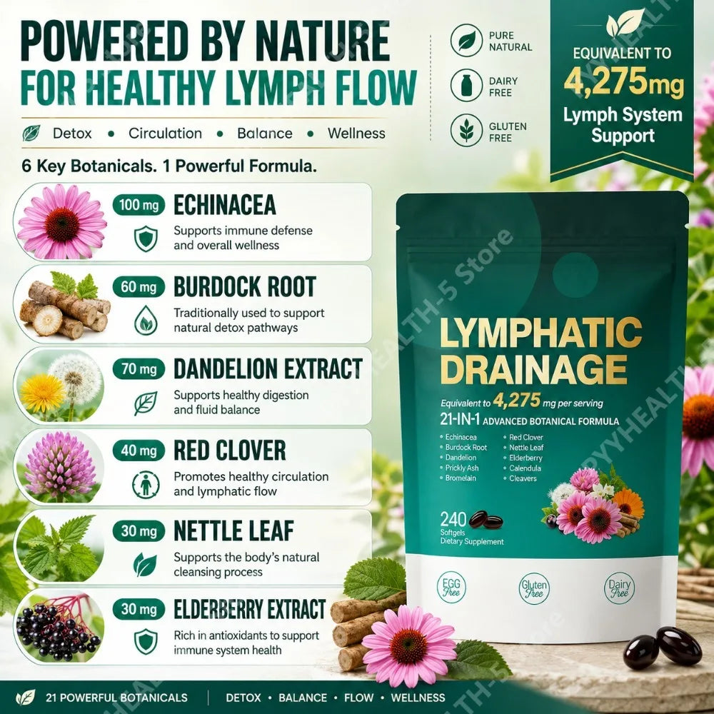 21-in-1 Lymphatic Support Softgels 4275mg Herbal Blend 240ct Herbal Supplement Qst