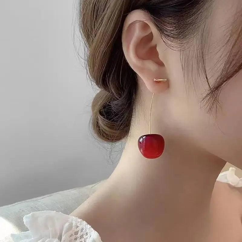 Red Cherry Drop Earrings – Resin Fruit Dangle Jewelry Drop Earrings Qme