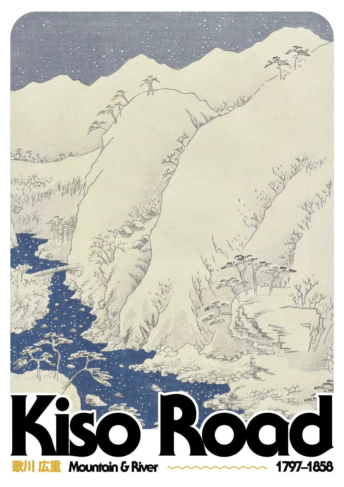 Vintage Japanese Snowy Waterfall Floral Canvas Wall Art Print Canvas Wall Art Qst 2 40X60cm No Framed