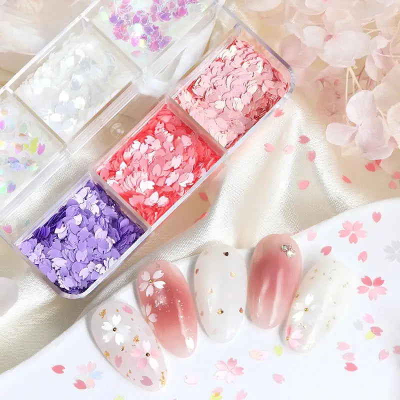 Holographic Nail Sequins 6-Grid Floral Glitter Stickers Nail Art Glitter Qst
