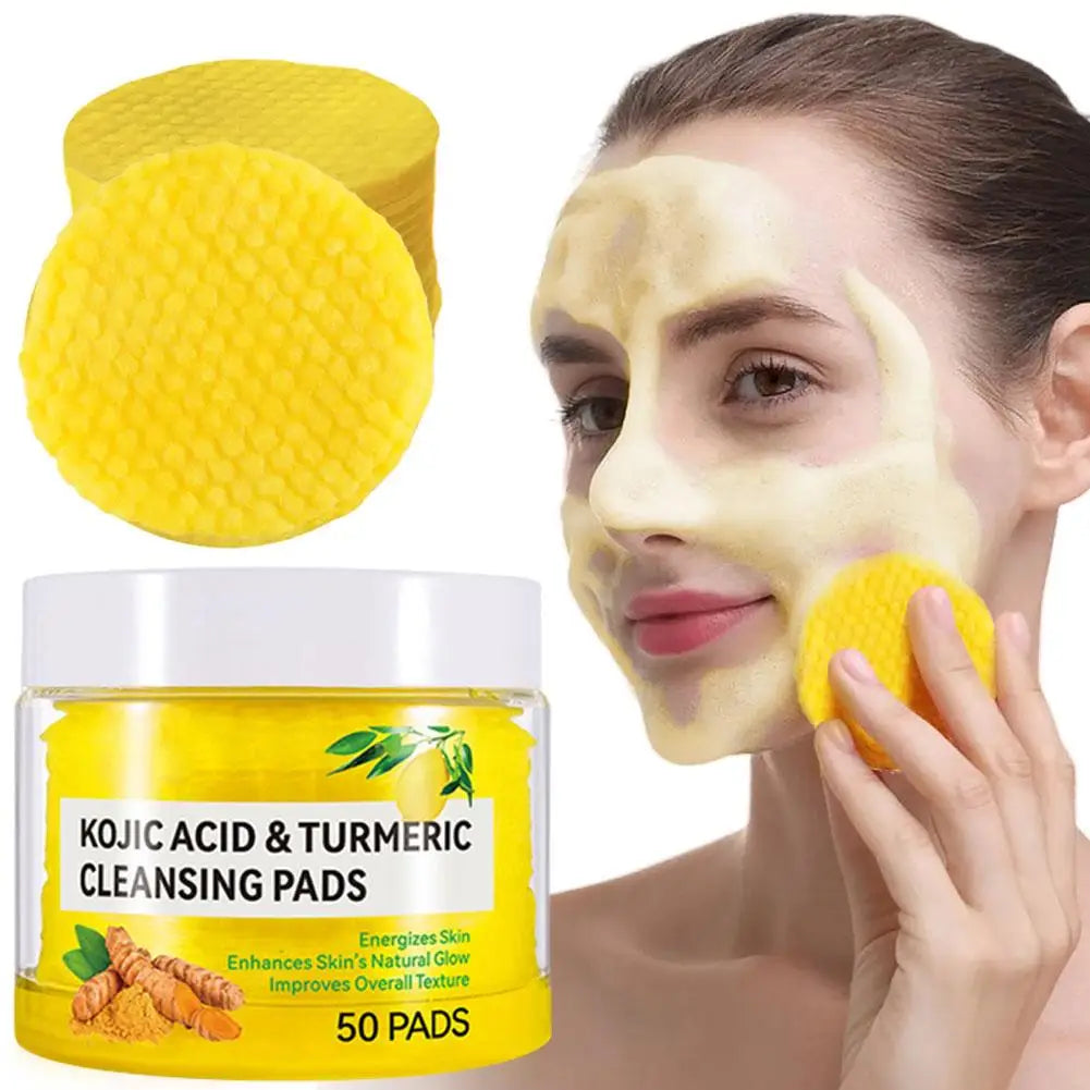 Turmeric & Kojic Acid Exfoliating Cleansing Pads – 50 Pcs Exfoliating Cleansing Pads Qme