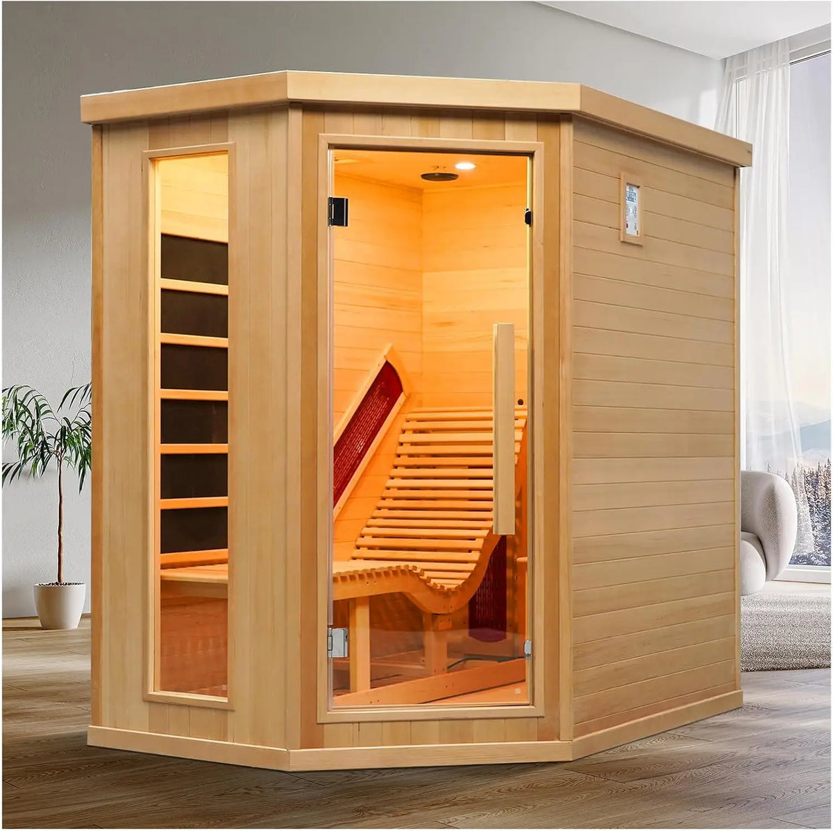 SMARTMAK 1-Person Far Infrared Sauna – Canadian Hemlock 2300W Infrared Sauna Room Qst United States Door to the left