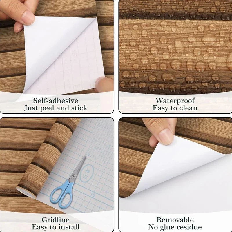 Wood Grain Peel & Stick Wallpaper – Waterproof Self-Adhesive Peel & Stick Wallpaper Qme