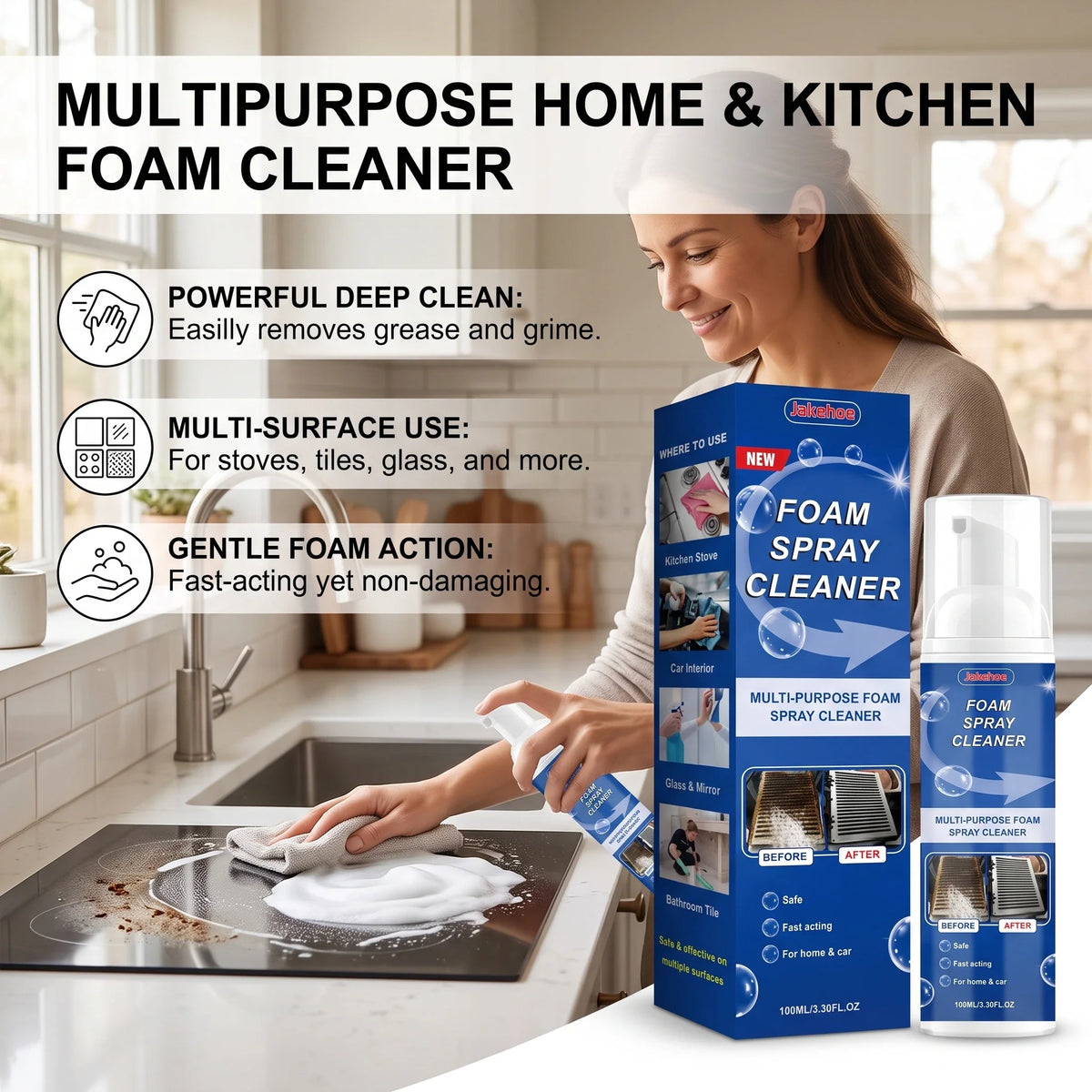 Multi-Purpose Foam Cleaning Spray – Grease & Stain Remover Foam Cleaning Spray Qme