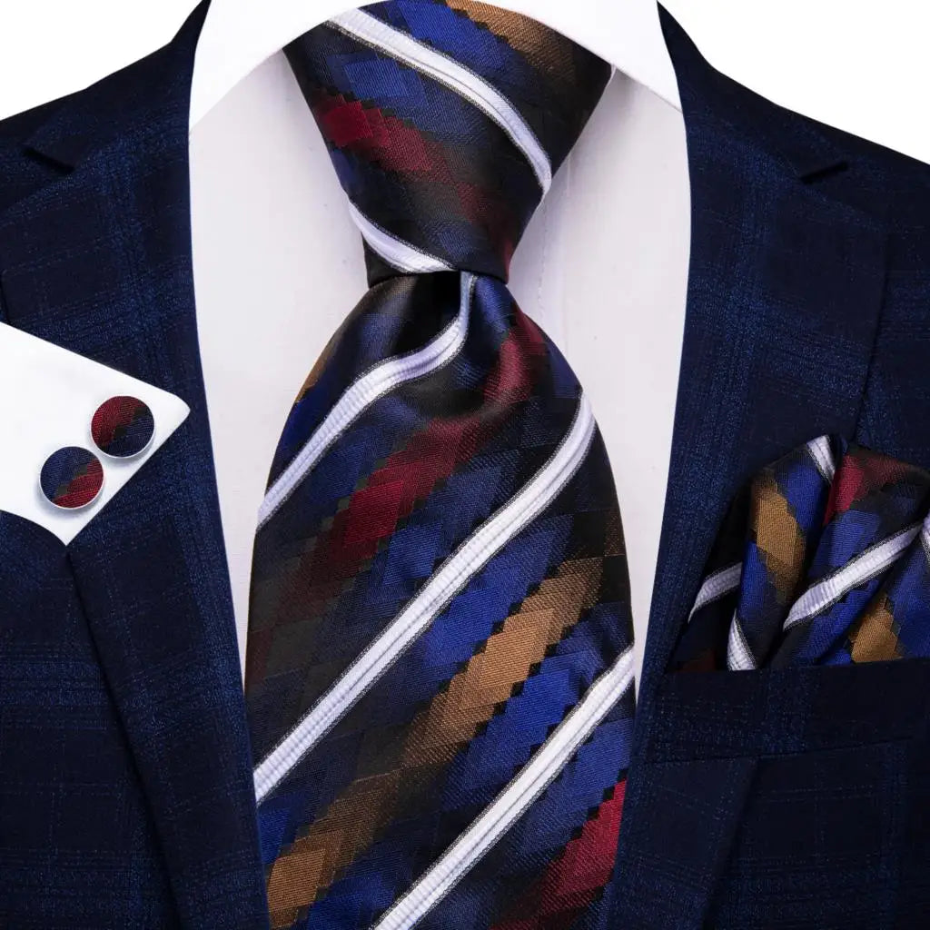 Hi-Tie 100% Silk Black Gold Jacquard Wedding Necktie Set Silk Necktie Set Qme SN-3889