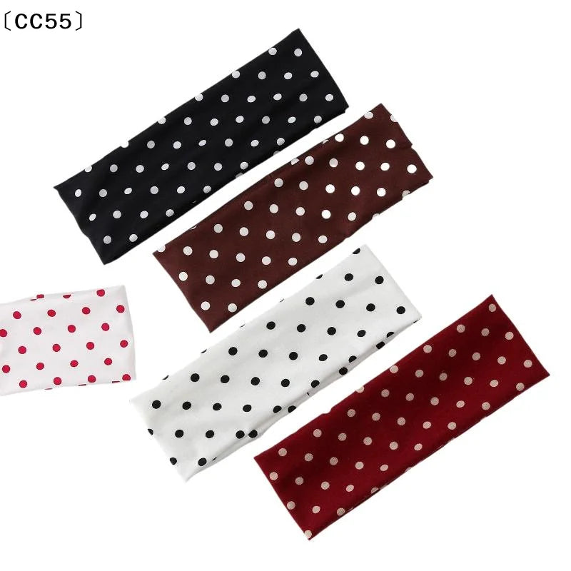 Retro Boho Wide Stretch Headband – Polka Dot Hair Accessory Wide Hair Headband Qst