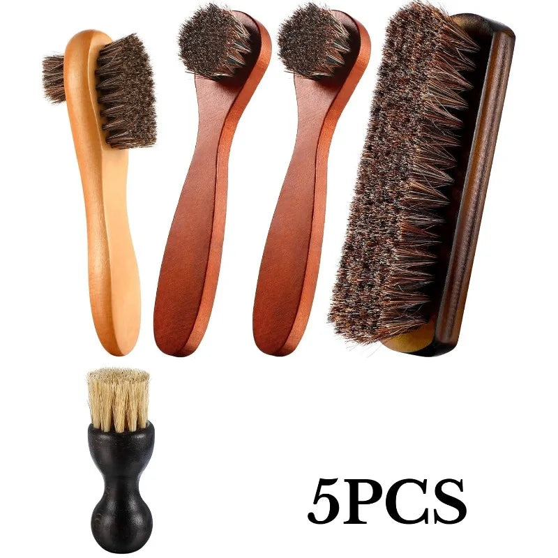 3-Piece Horsehair Shoe Polish Brush Kit – Leather Boot Care Shoe Care Brush Kit Qme 5Pcs