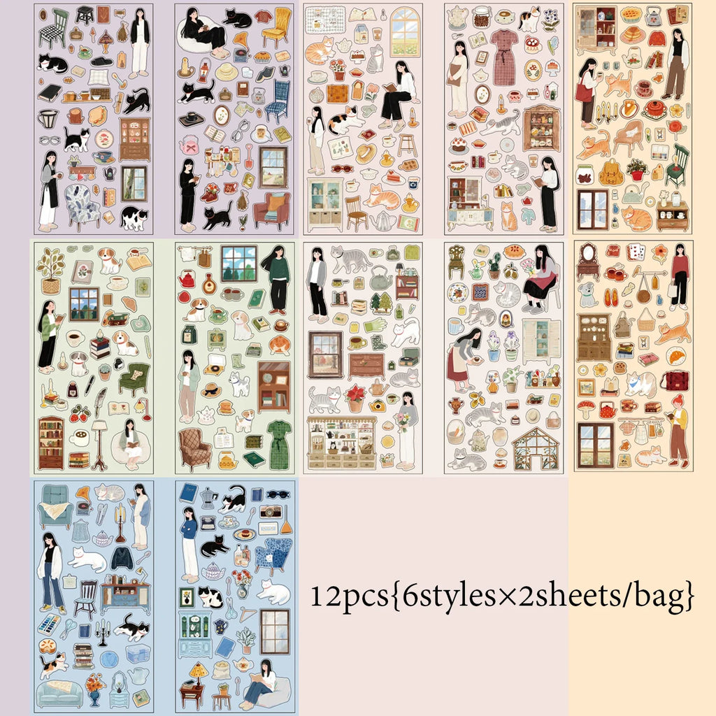 12 Sheets Daily Leisure PET Stickers for DIY Scrapbooking DIY Craft Stickers Qme A