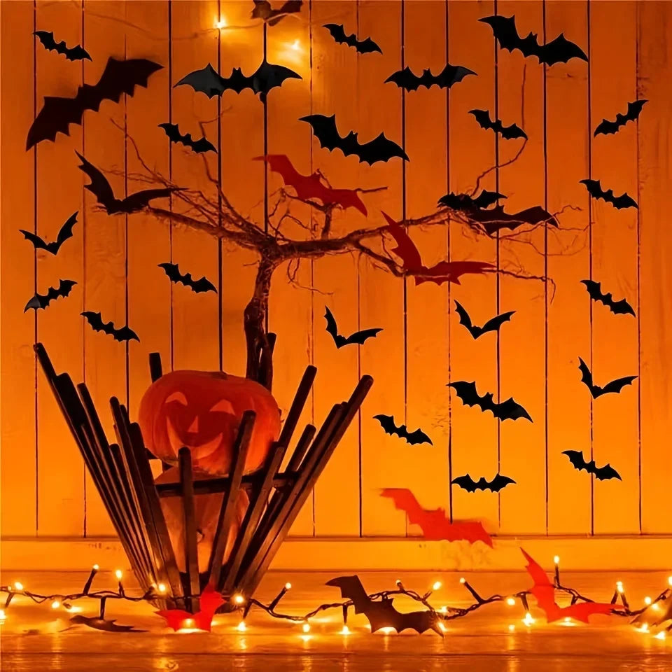 28-Piece 3D Halloween Bat Wall Stickers | Spooky Decor Halloween Wall Stickers Qme black