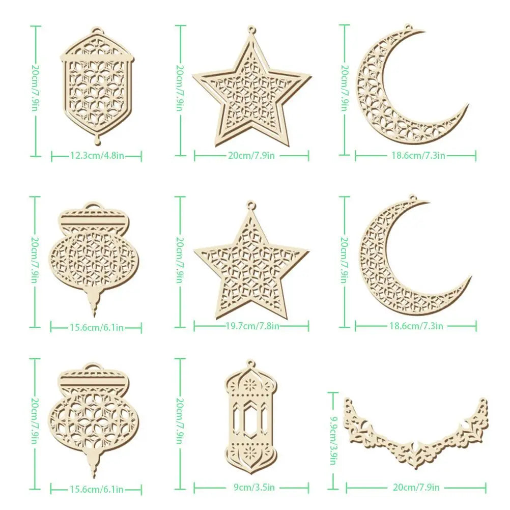 Wooden Moon Star Ramadan Eid Mubarak Hanging Ornaments DIY Hanging Ornaments Qme