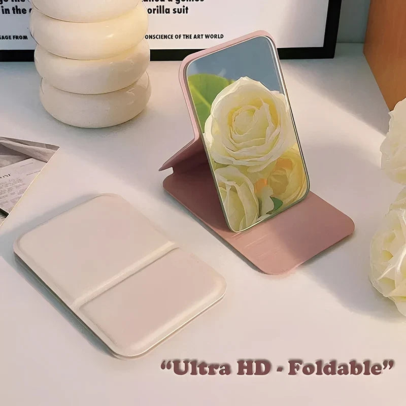 Foldable Makeup Mirror – Portable Handheld & Desktop PU Leather Foldable Makeup Mirror Qme