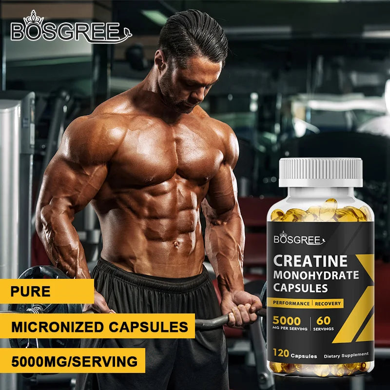 BOSGREE Creatine Monohydrate Capsules – Muscle & Energy Creatine Supplement Qst