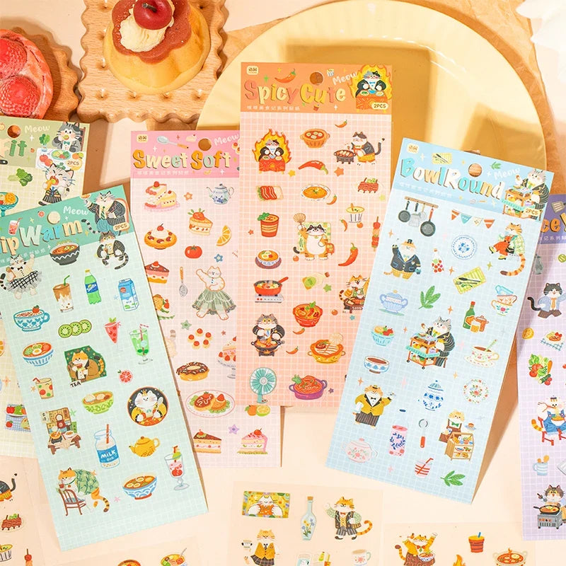 Food Cat Sticker Pack – Notebooks, Journals & Bottles Decorative Sticker Pack Qme