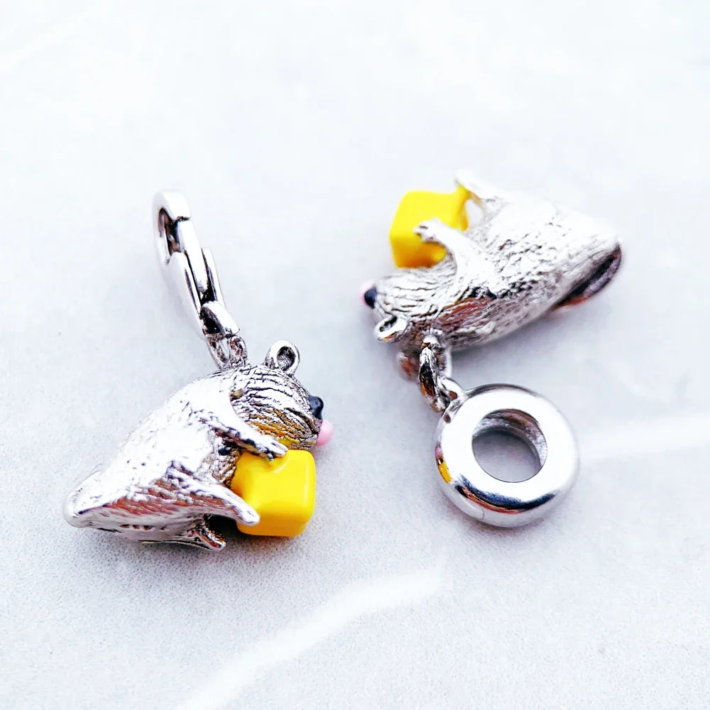 Mouse & Cheese 925 Sterling Silver European Bracelet Charm Sterling Silver Charm Qme