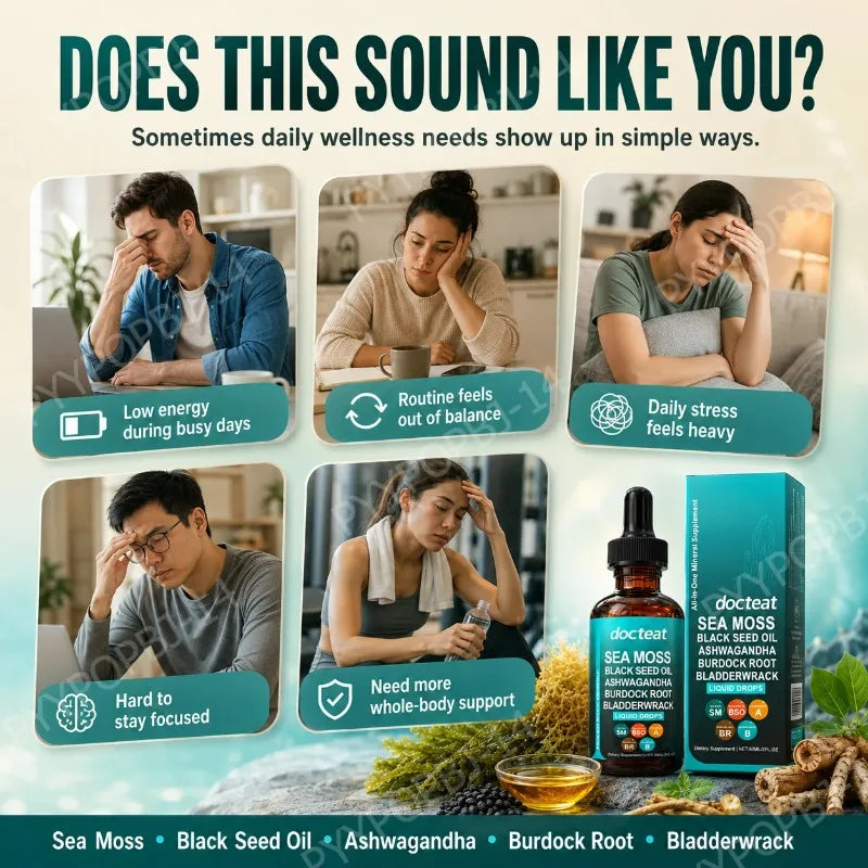Docteat Sea Moss Liquid Drops 60ml – Gut, Skin & Immune Support Sea Moss Supplement Qst