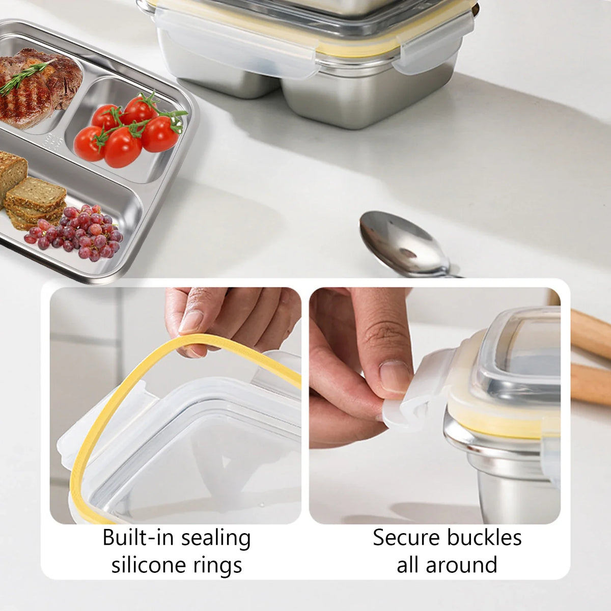 Stainless Steel Lunch Box 1200ml – Leak-Proof Food Container Stainless Steel Lunch Box Qme