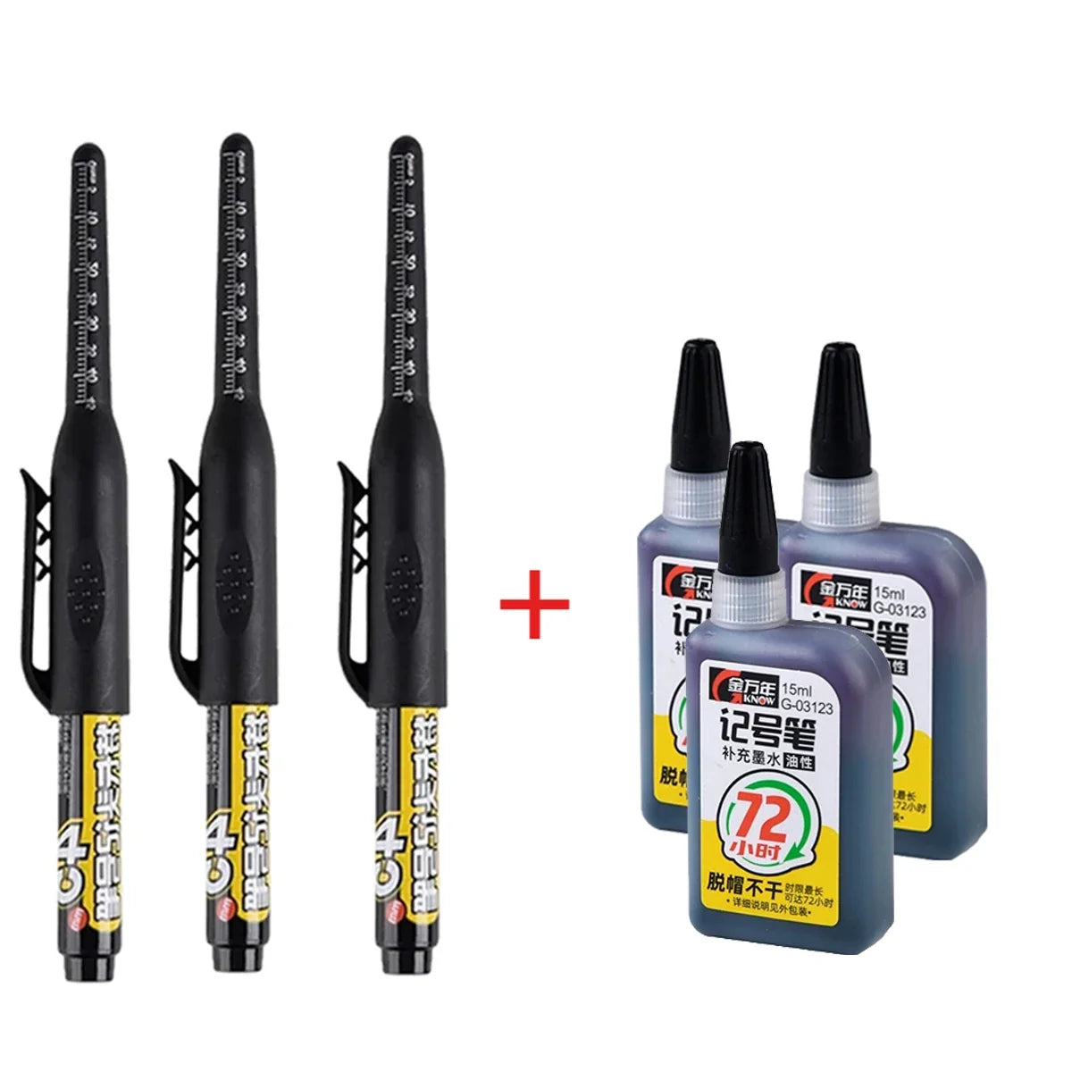 Waterproof Deep Hole Marker Pen – Long Nib Carpenter Pen Carpenter Marker Pen Qme black-3pen 3ink