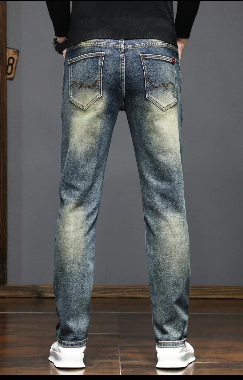 Men's American Retro Slim Straight Jeans | Micro-Elastic Men's Slim Jeans Qme
