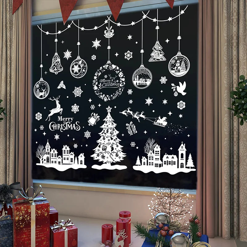 Christmas Snowflake & Reindeer Window Stickers – 9pc PVC Decals Christmas Window Stickers Qme