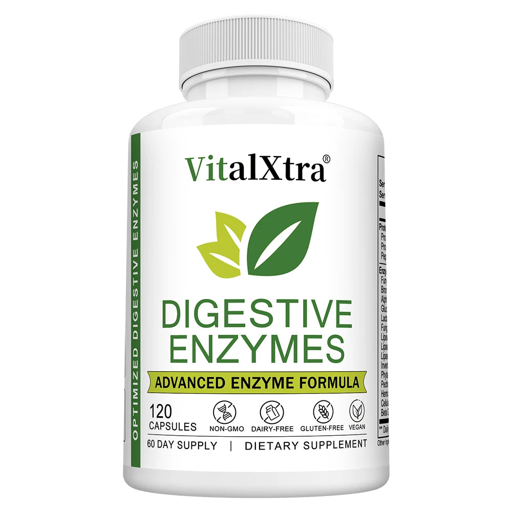 VitalXtra 18-Enzyme Digestive Supplement | Gut Health Capsules Digestive Enzyme Supplement Qst 120 count-1bottle