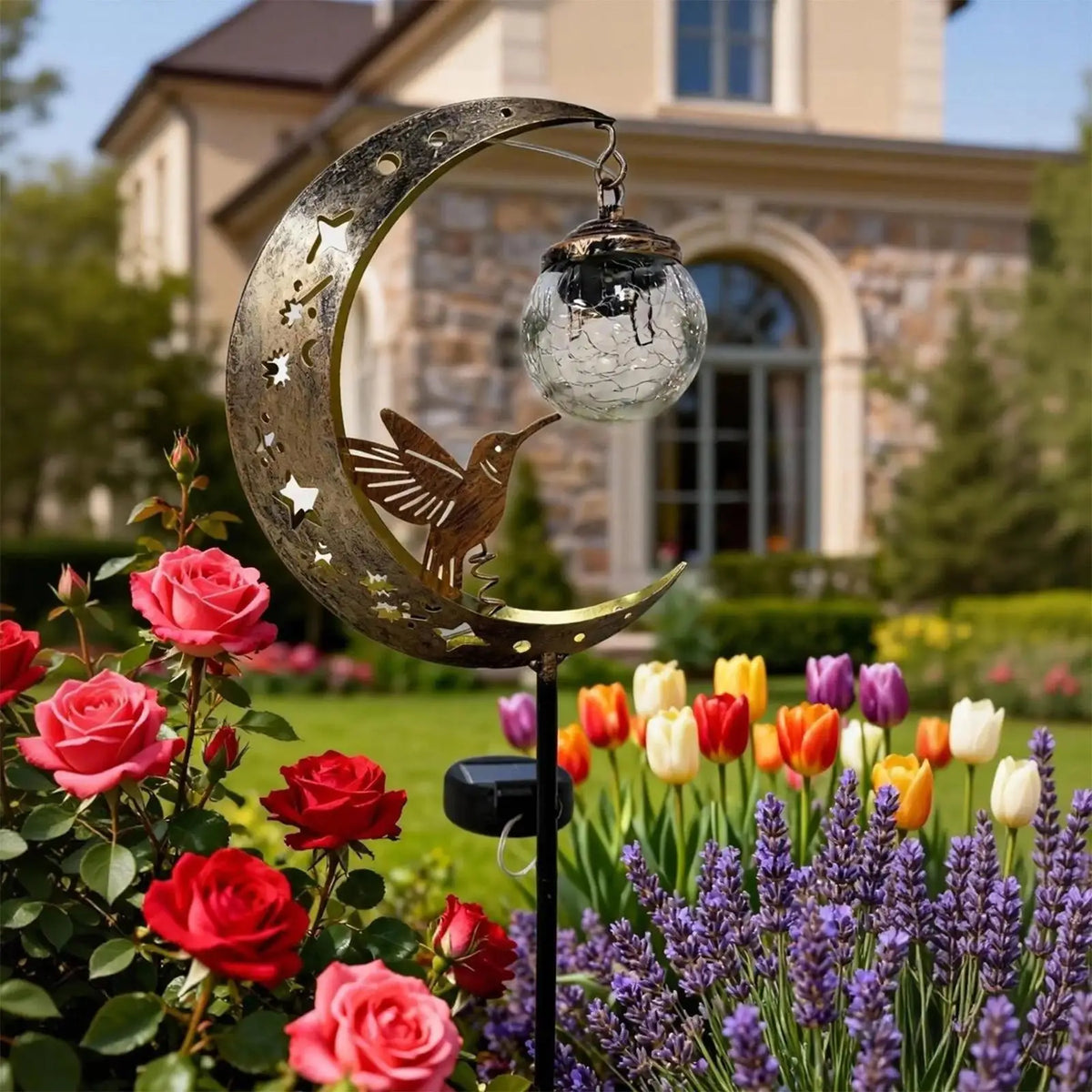 Solar Hummingbird Moon Garden Stake Light | Waterproof Outdoor Solar Garden Stake Light Qme