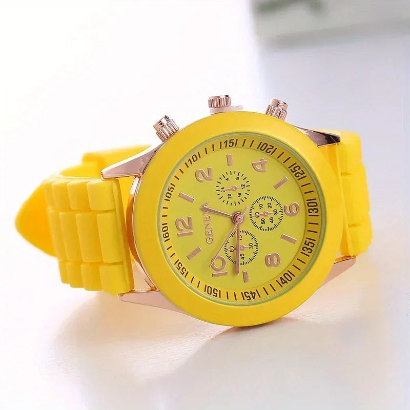 Round Triple Dial Quartz Watch Silicone Band – 15 Colors | Qme Quartz Wristwatch Qme
