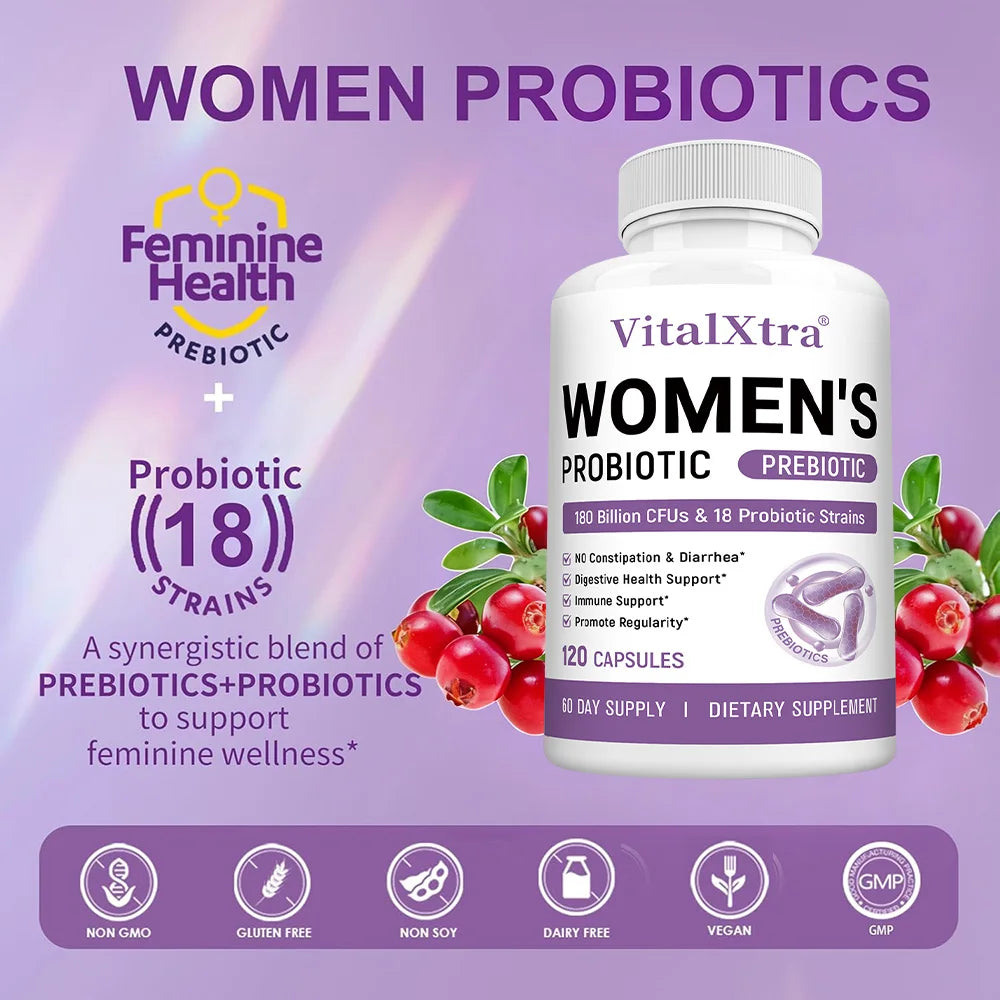 Women's Probiotic Capsules – 180B CFU, Cranberry & Prebiotic Probiotic Supplement Qst