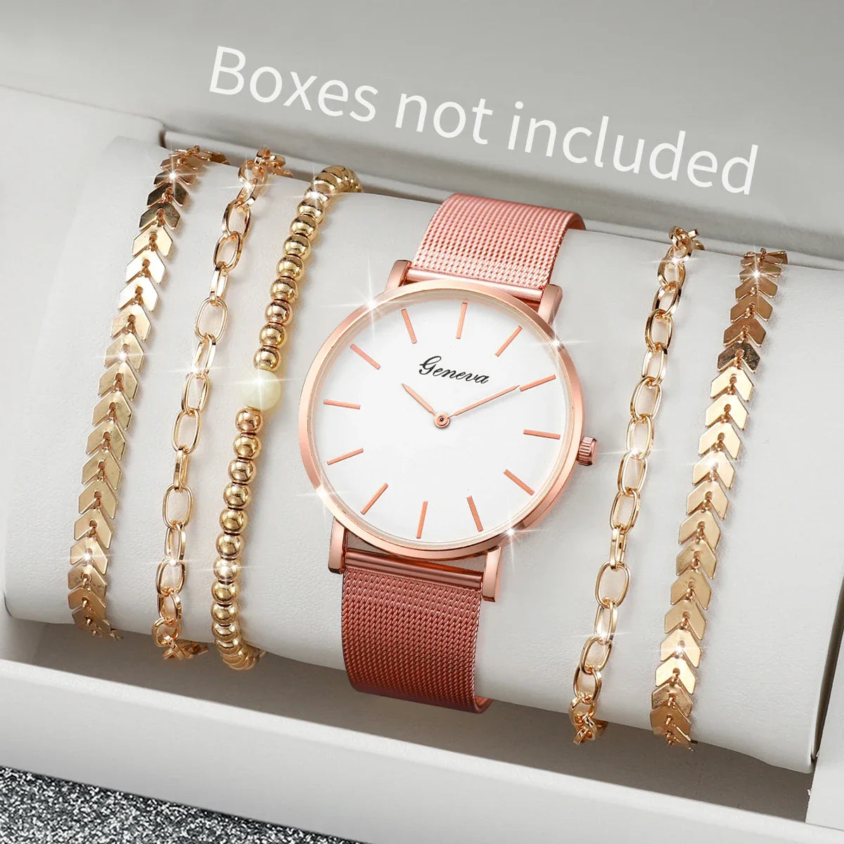 Women's Quartz Watch Simple Dial Mesh Band Bracelet Quartz Bracelet Watch Qme Rose