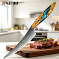XITUO 5-Inch Damascus Steel Utility Knife – Stabilized Wood Damascus Utility Knife Qst Utility KnifeA
