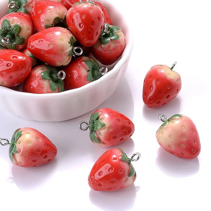 3D Strawberry Resin Charms – DIY Earring & Pendant Set Resin Jewelry Charms Qme