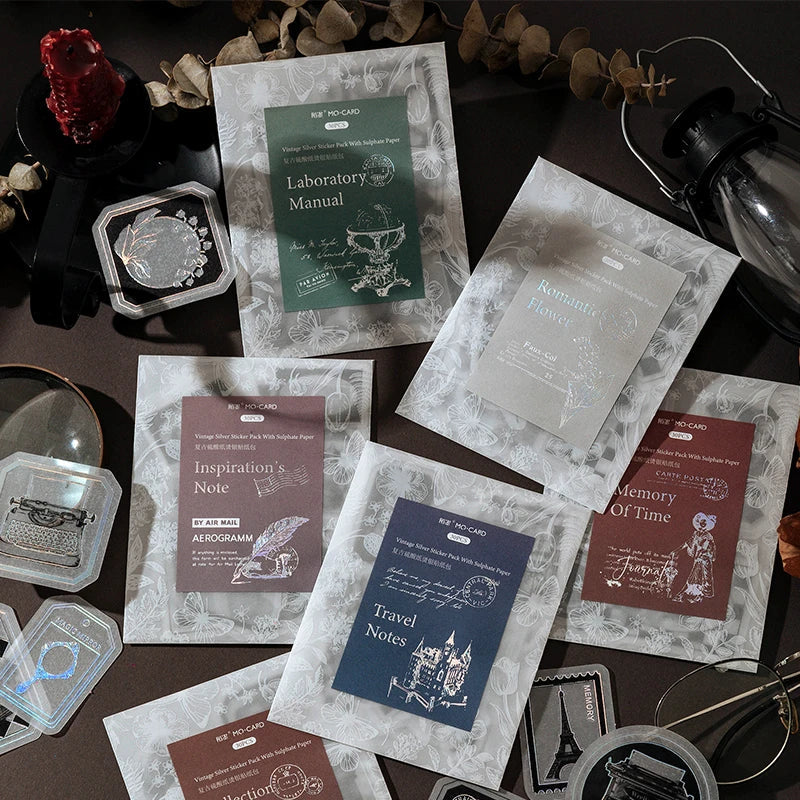 Vintage Silvery Stickers – Junk Journal & Scrapbooking DIY Craft Stickers Qme