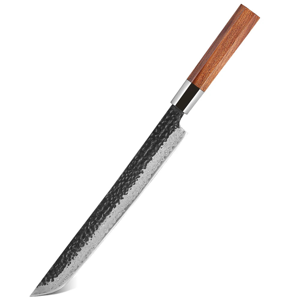 TURWHO Damascus Steel Sashimi Slicing Knife 10.5" DIY Handle Damascus Kitchen Knife Qst 304 Rosewood 10.5 inch