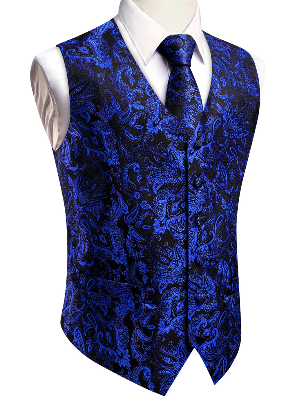 Men's Paisley Vest Tie Pocket Square & Cufflinks Set Formal Accessory Set Qme