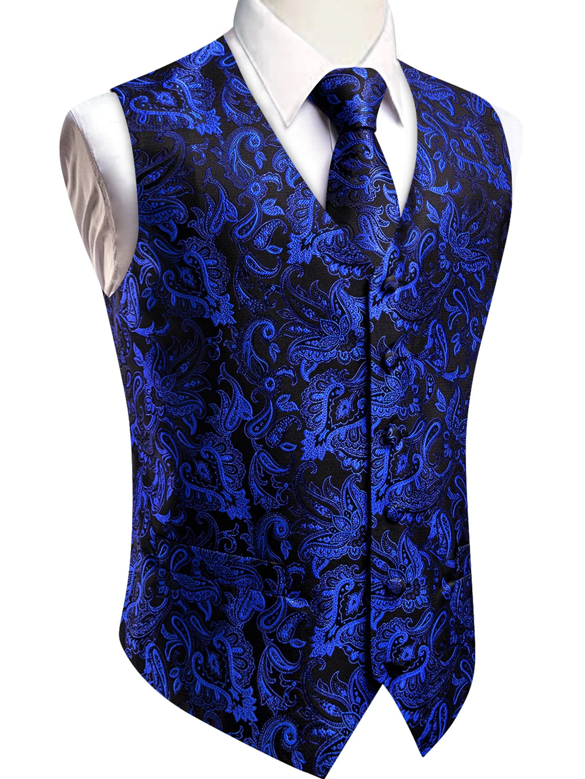 Men's Paisley Vest Tie Pocket Square & Cufflinks Set Formal Accessory Set Qme