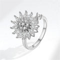 Women's Crystal Sunflower Fidget Spinner Ring – Stainless Steel Spinner Fashion Ring Qme jin resizable