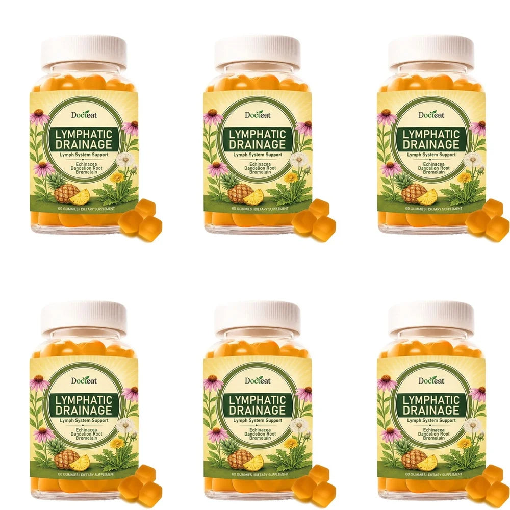 Docteat Lymphatic Gummies – Echinacea, Dandelion & Bromelain 60ct Herbal Supplement Gummies Qst 60 count(pack of 6)