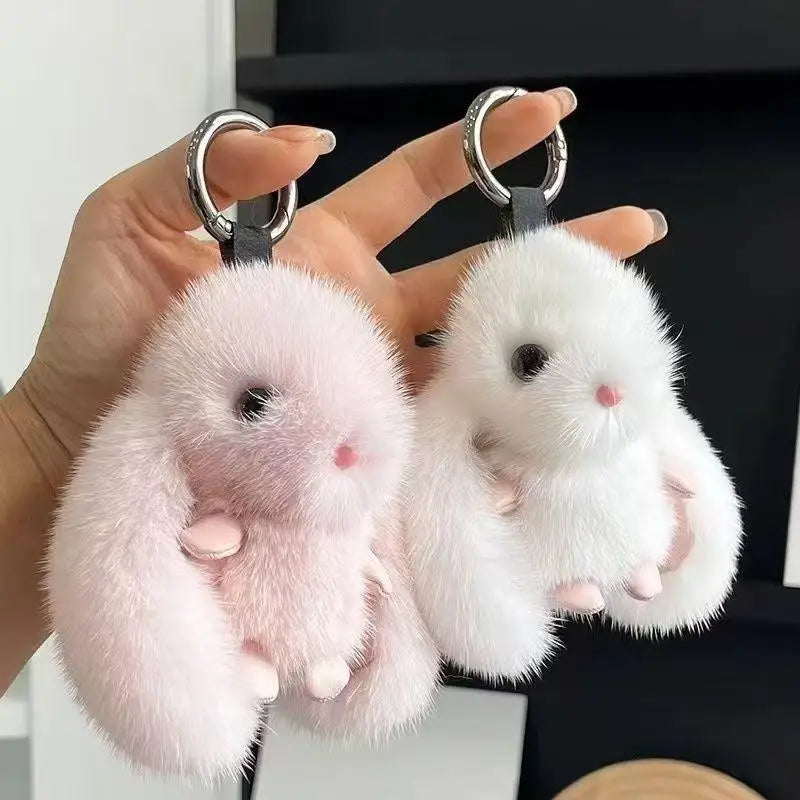 Plush Rabbit Keychain – Fluffy Soft Bunny Charm Pendant Plush Keychain Charm Qme