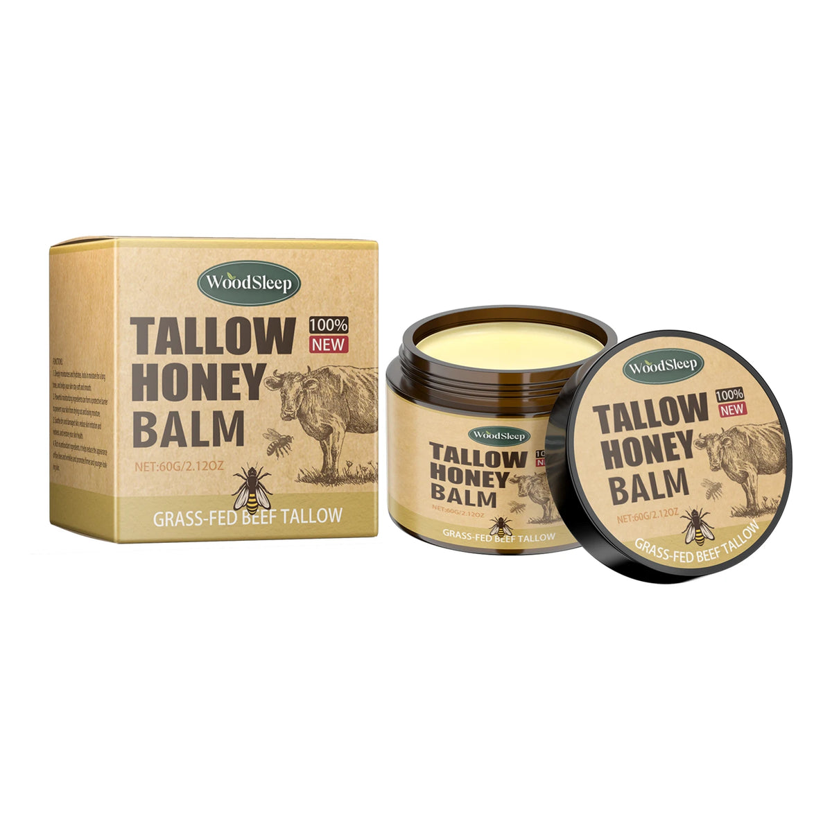 WoodSleep Whipped Beef Tallow & Honey Face Moisturizer 60g Face & Body Balm Qst