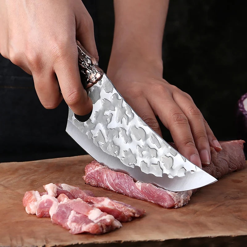 XITUO Handmade Forged Butcher Cleaver – Anti-Stick Carbon Steel Butcher Cleaver Knife Qst