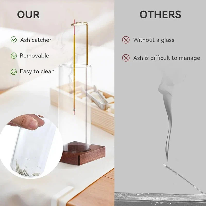 Glass Incense Holder Removable Ash Catcher – Mess-Free Burner Incense Holder Qme